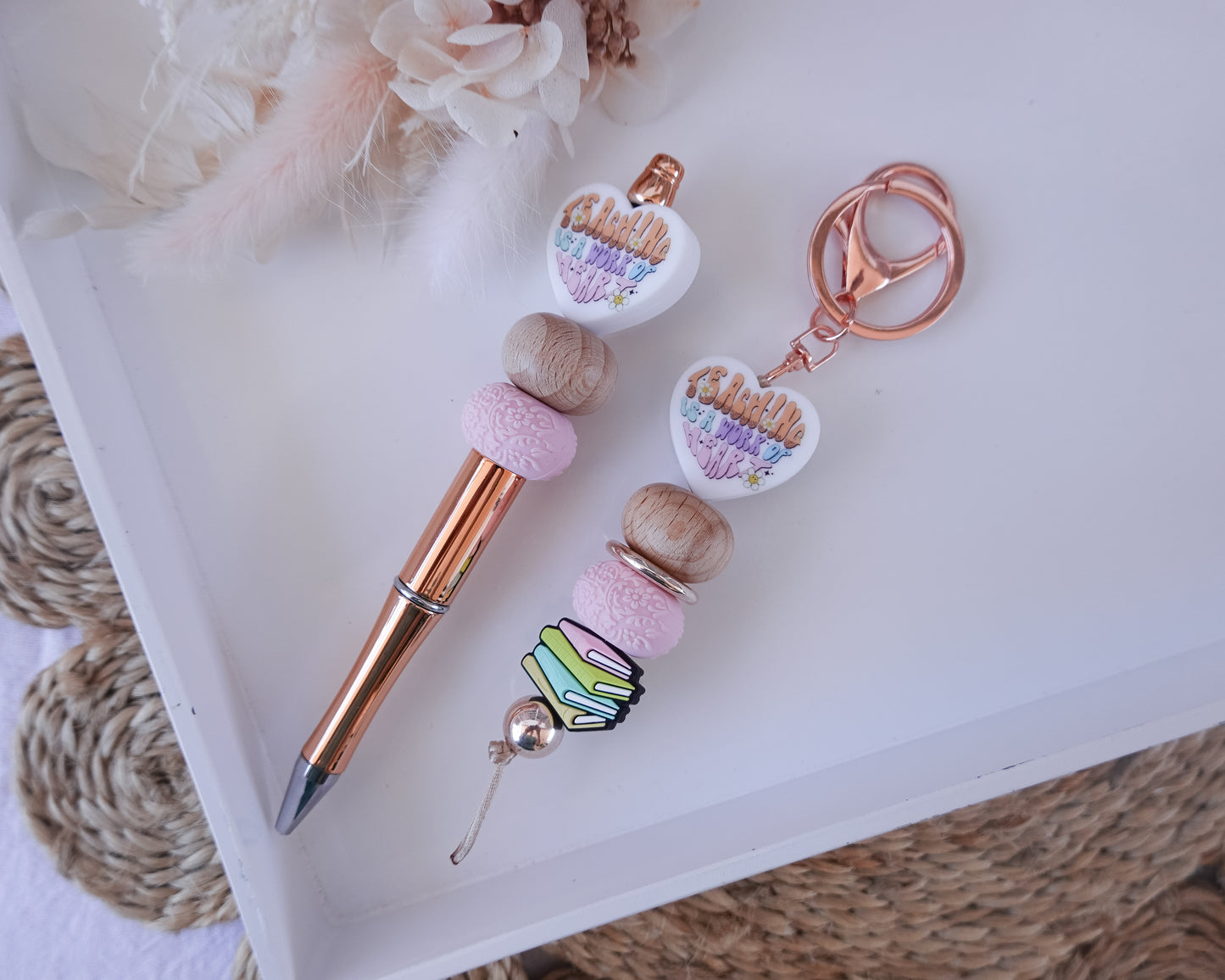 Heart Book Teacher Pen & Keyring Set