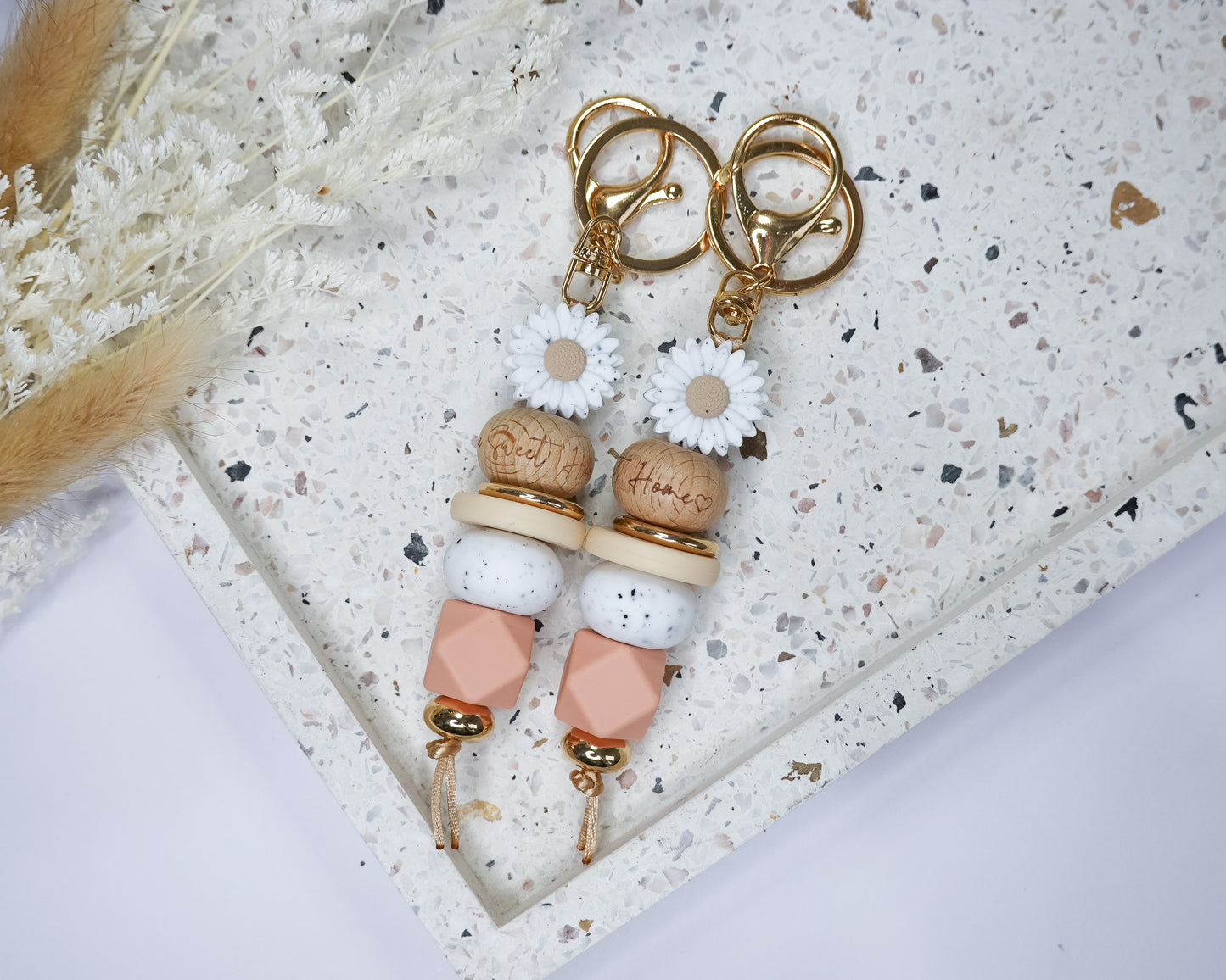Oatmeal Flower Home Keyring