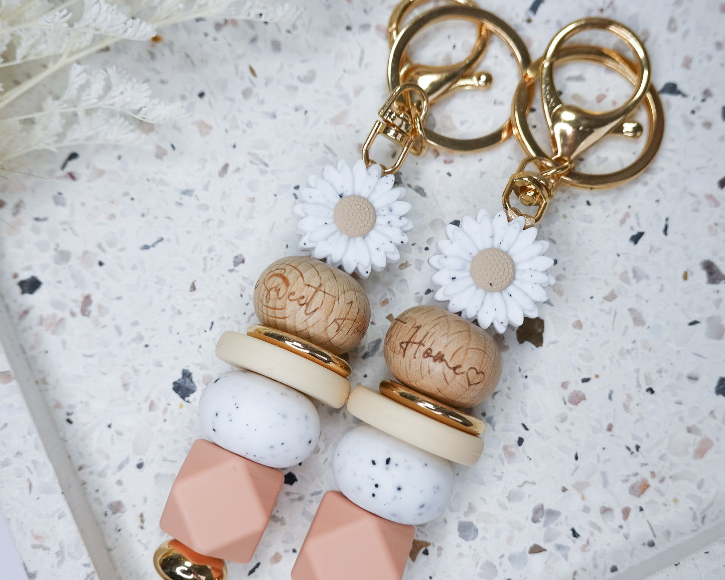 Oatmeal Flower Home Keyring